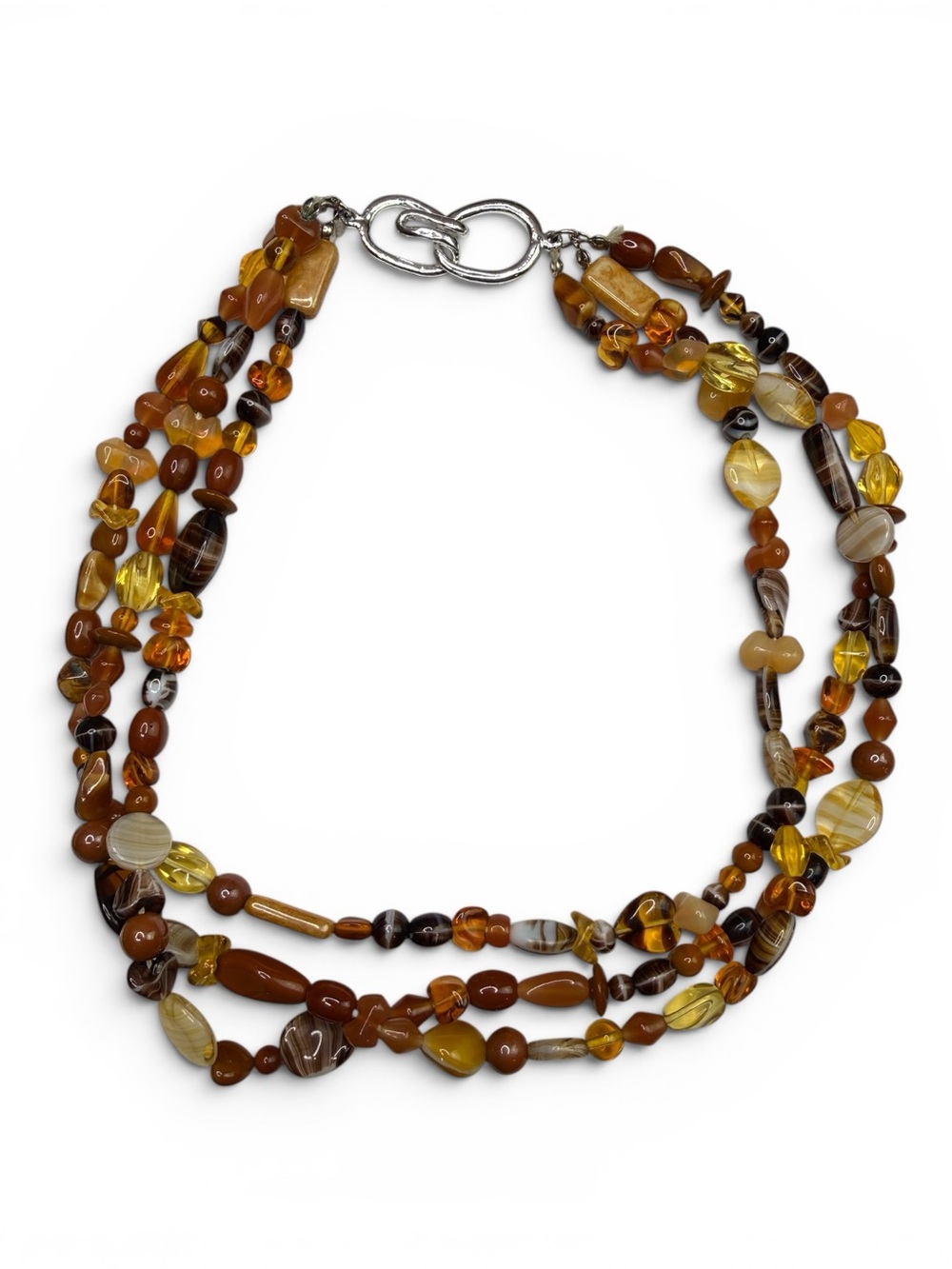 Art Glass Triple Multi Strand Boho Necklace - 1990s/2000s